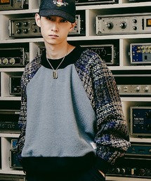 msw1548-Tweed Check Switching Brushed Sweat ラグランスウェット