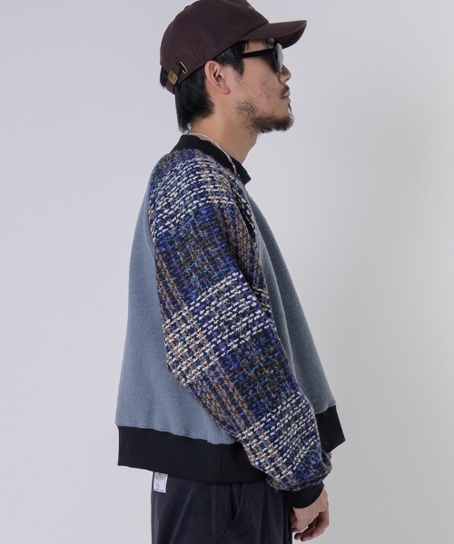 EFFECTEN（エフェクテン）の「msw1548-Tweed Check Switching Brushed Sweat ラグランスウェット（スウェット・メンズ・グレー系その他/ブラック×グレー・FREE）」の6枚目の写真