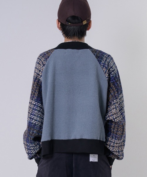 EFFECTEN（エフェクテン）の「msw1548-Tweed Check Switching Brushed Sweat ラグランスウェット（スウェット・メンズ・グレー系その他/ブラック×グレー・FREE）」の7枚目の写真