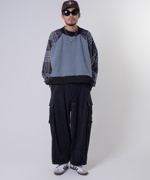 EFFECTEN（エフェクテン）の「msw1548-Tweed Check Switching Brushed Sweat ラグランスウェット（スウェット・メンズ・グレー系その他/ブラック×グレー・FREE）」の8枚目の写真
