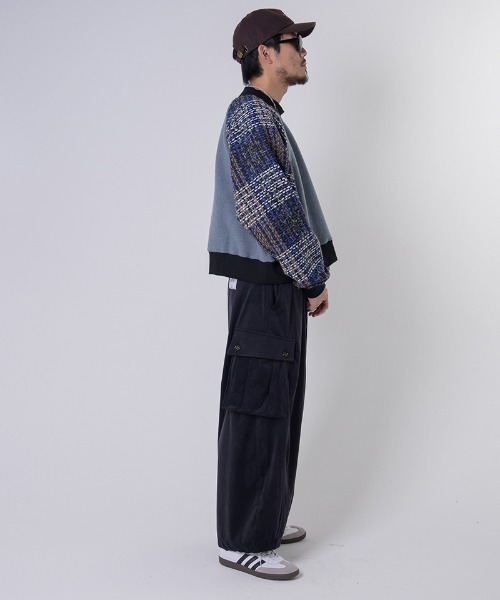 EFFECTEN（エフェクテン）の「msw1548-Tweed Check Switching Brushed Sweat ラグランスウェット（スウェット・メンズ・グレー系その他/ブラック×グレー・FREE）」の9枚目の写真
