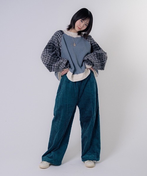 EFFECTEN（エフェクテン）の「msw1548-Tweed Check Switching Brushed Sweat ラグランスウェット（スウェット・メンズ・グレー系その他/ブラック×グレー・FREE）」の13枚目の写真