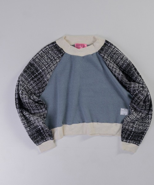 EFFECTEN（エフェクテン）の「msw1548-Tweed Check Switching Brushed Sweat ラグランスウェット（スウェット・メンズ・グレー系その他/ブラック×グレー・FREE）」の14枚目の写真
