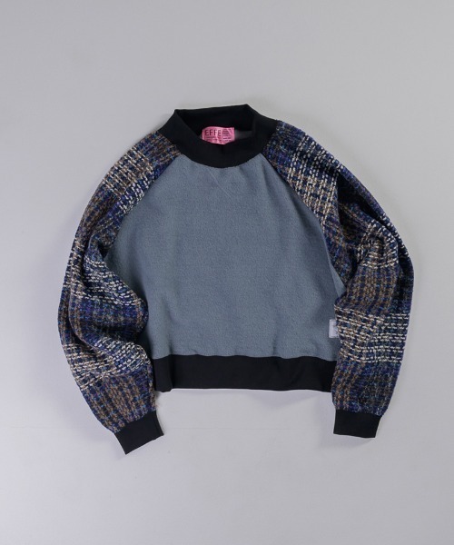 EFFECTEN（エフェクテン）の「msw1548-Tweed Check Switching Brushed Sweat ラグランスウェット（スウェット・メンズ・グレー系その他/ブラック×グレー・FREE）」の17枚目の写真