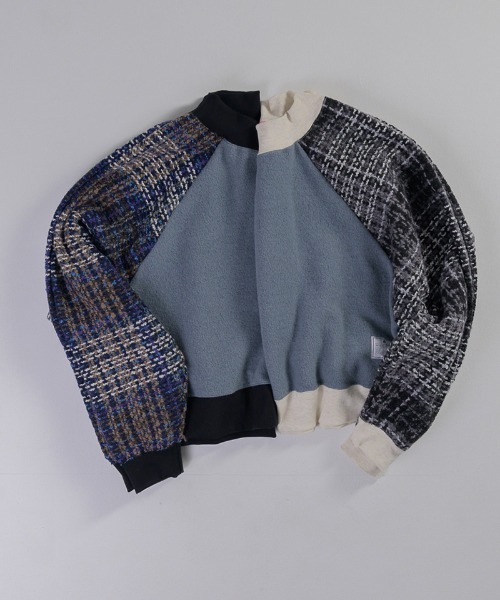 EFFECTEN（エフェクテン）の「msw1548-Tweed Check Switching Brushed Sweat ラグランスウェット（スウェット・メンズ・グレー系その他/ブラック×グレー・FREE）」の21枚目の写真