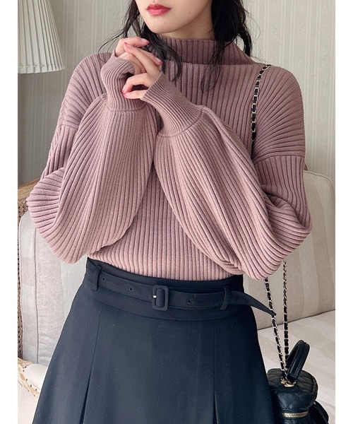 MIIA（ミーア）の「ボリュームスリーブニット（ニット/セーター・レディース・グレー/モカ/マルチ/オフホワイト/ブラック・FREE）」の5枚目の写真