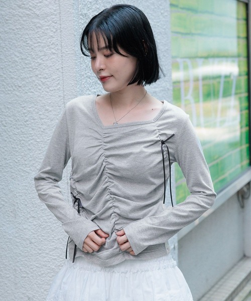 3.3 Field Trip (3.3フィールドトリップ)の「3.3 Field Trip/シャーリングリボン長袖T(Tシャツ/カットソー・レディース・グレー/ホワイト/ブラック・FREE)」の3枚目の写真