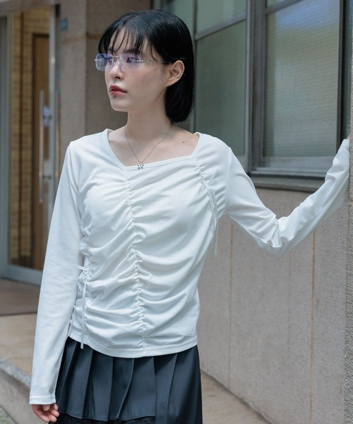 3.3 Field Trip (3.3フィールドトリップ)の「3.3 Field Trip/シャーリングリボン長袖T(Tシャツ/カットソー・レディース・グレー/ホワイト/ブラック・FREE)」の1枚目の写真