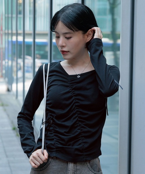 3.3 Field Trip (3.3フィールドトリップ)の「3.3 Field Trip/シャーリングリボン長袖T(Tシャツ/カットソー・レディース・グレー/ホワイト/ブラック・FREE)」の2枚目の写真