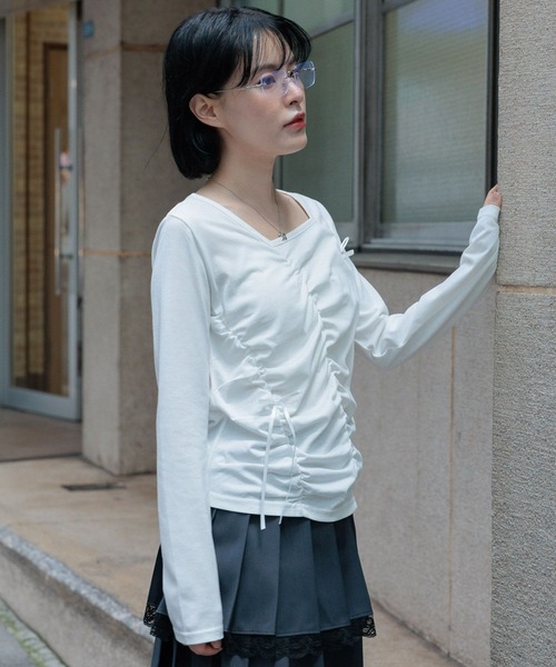 3.3 Field Trip (3.3フィールドトリップ)の「3.3 Field Trip/シャーリングリボン長袖T(Tシャツ/カットソー・レディース・グレー/ホワイト/ブラック・FREE)」の7枚目の写真