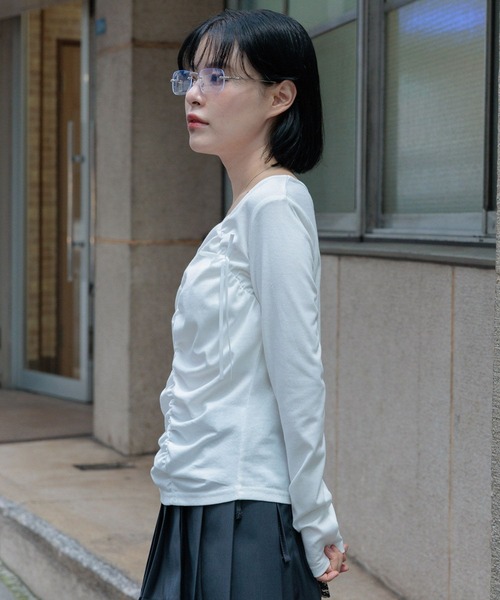 3.3 Field Trip (3.3フィールドトリップ)の「3.3 Field Trip/シャーリングリボン長袖T(Tシャツ/カットソー・レディース・グレー/ホワイト/ブラック・FREE)」の8枚目の写真