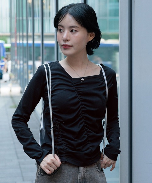 3.3 Field Trip (3.3フィールドトリップ)の「3.3 Field Trip/シャーリングリボン長袖T(Tシャツ/カットソー・レディース・グレー/ホワイト/ブラック・FREE)」の11枚目の写真