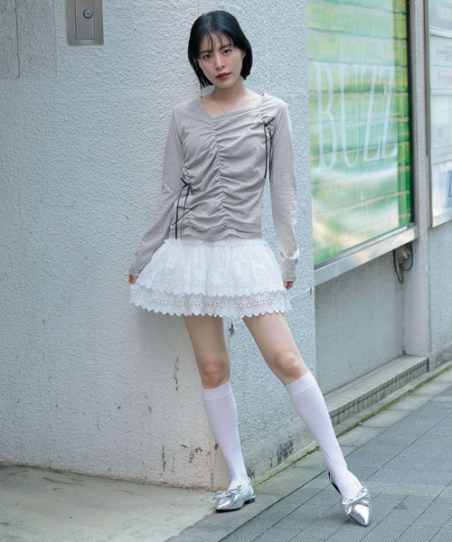 3.3 Field Trip (3.3フィールドトリップ)の「3.3 Field Trip/シャーリングリボン長袖T(Tシャツ/カットソー・レディース・グレー/ホワイト/ブラック・FREE)」の13枚目の写真