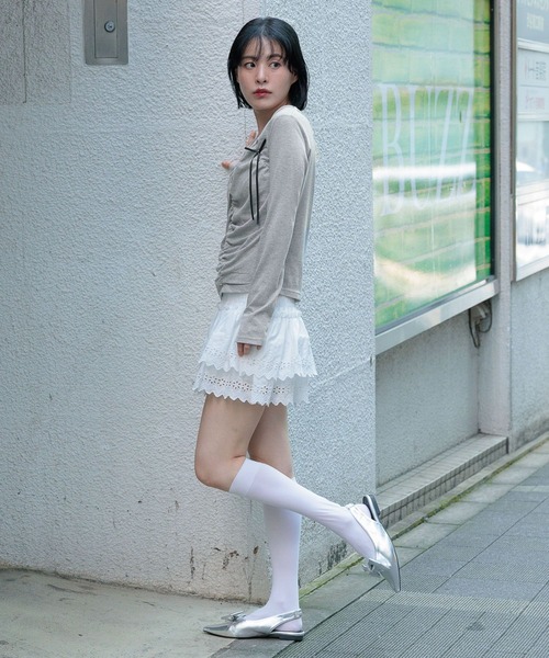 3.3 Field Trip (3.3フィールドトリップ)の「3.3 Field Trip/シャーリングリボン長袖T(Tシャツ/カットソー・レディース・グレー/ホワイト/ブラック・FREE)」の14枚目の写真