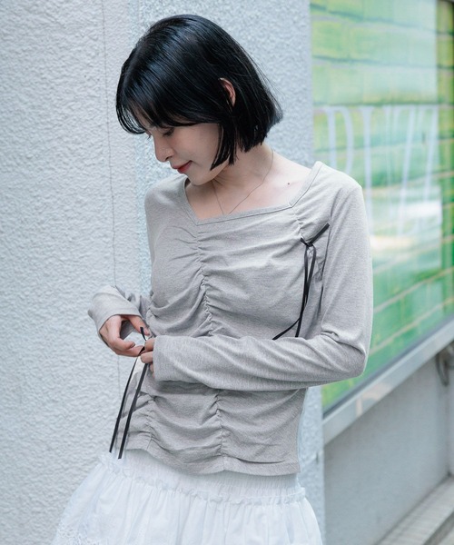 3.3 Field Trip (3.3フィールドトリップ)の「3.3 Field Trip/シャーリングリボン長袖T(Tシャツ/カットソー・レディース・グレー/ホワイト/ブラック・FREE)」の16枚目の写真