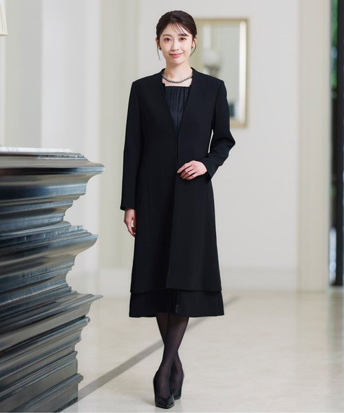 セール】【喪服・礼服】防しわロングコートジャケットワンピース