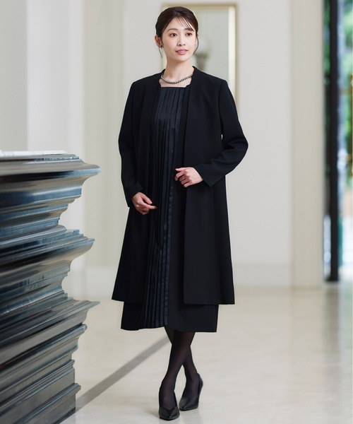 喪服・礼服】防しわロングコートジャケットワンピースストレッチ