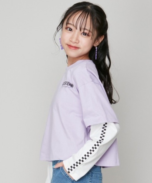 SISTER JENNI（SISTER JENNI）の「【コットン100％】ラインそでレイヤード風ロンT（Tシャツ/カットソー・キッズ・ラベンダー/オフホワイト/ブラック・160cm/150cm/130cm/140cm）」の3枚目の写真