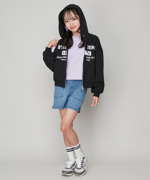 SISTER JENNI（SISTER JENNI）の「【コットン100％】ラインそでレイヤード風ロンT（Tシャツ/カットソー・キッズ・ラベンダー/オフホワイト/ブラック・160cm/150cm/130cm/140cm）」の9枚目の写真