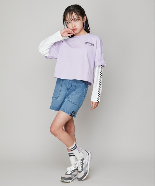 SISTER JENNI（SISTER JENNI）の「【コットン100％】ラインそでレイヤード風ロンT（Tシャツ/カットソー・キッズ・ラベンダー/オフホワイト/ブラック・160cm/150cm/130cm/140cm）」の6枚目の写真