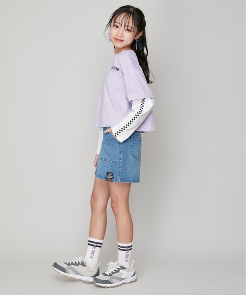 SISTER JENNI（SISTER JENNI）の「【コットン100％】ラインそでレイヤード風ロンT（Tシャツ/カットソー・キッズ・ラベンダー/オフホワイト/ブラック・160cm/150cm/130cm/140cm）」の8枚目の写真