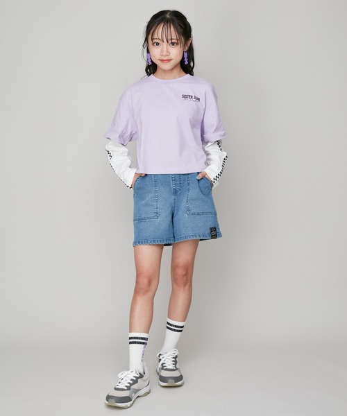 SISTER JENNI（SISTER JENNI）の「【コットン100％】ラインそでレイヤード風ロンT（Tシャツ/カットソー・キッズ・ラベンダー/オフホワイト/ブラック・160cm/150cm/130cm/140cm）」の7枚目の写真