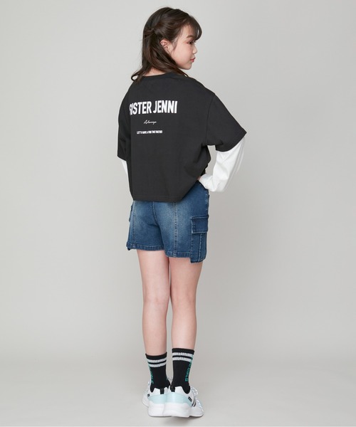 SISTER JENNI（SISTER JENNI）の「【コットン100％】ラインそでレイヤード風ロンT（Tシャツ/カットソー・キッズ・ラベンダー/オフホワイト/ブラック・160cm/150cm/130cm/140cm）」の4枚目の写真