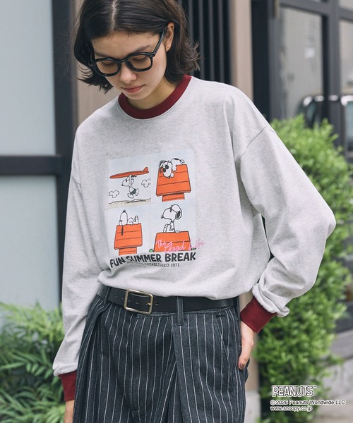 PEANUTS(ピーナッツ)の「【PEANUTS / SNOOPY】別注 ピーナッツ スヌーピー ヴィンテージプリント オーバーサイズロンT(Tシャツ/カットソー・レディース・ブラック/ブラック系2/オフホワイト/スミクロ/ホワイト系2/ワイン/ホワイト系3/ブラック系3/オートミール/ネイビー/グレイッシュベージュ/ホワイト系4/ブラック系4/グレイッシュブルー/ライトピンク/グレー系/ブラック系5/グリーン/グレー系2/ホワイト系5・M/L)」の13枚目の写真