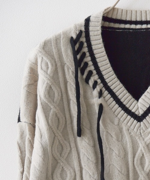ニット セーター Bicolor stich School Knit / バイカラースクールセーター レディース メンズ セール】Bicolor stich School Knit / バイカラースクール