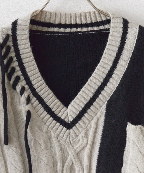 ニット セーター Bicolor stich School Knit / バイカラースクールセーター レディース メンズ セール】Bicolor stich School Knit / バイカラースクール