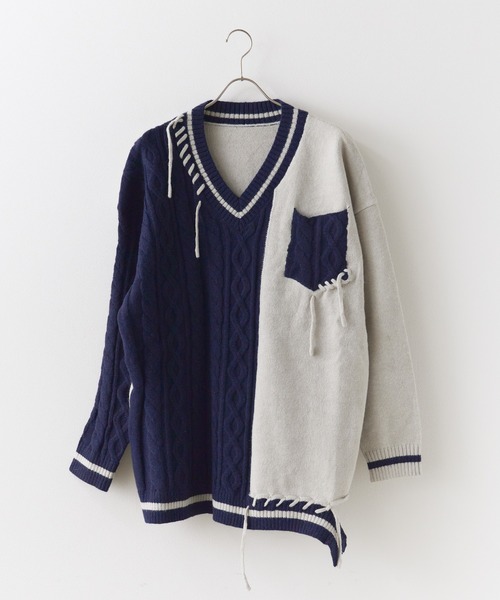 ニット セーター Bicolor stich School Knit / バイカラースクールセーター レディース メンズ セール】Bicolor stich School Knit / バイカラースクール