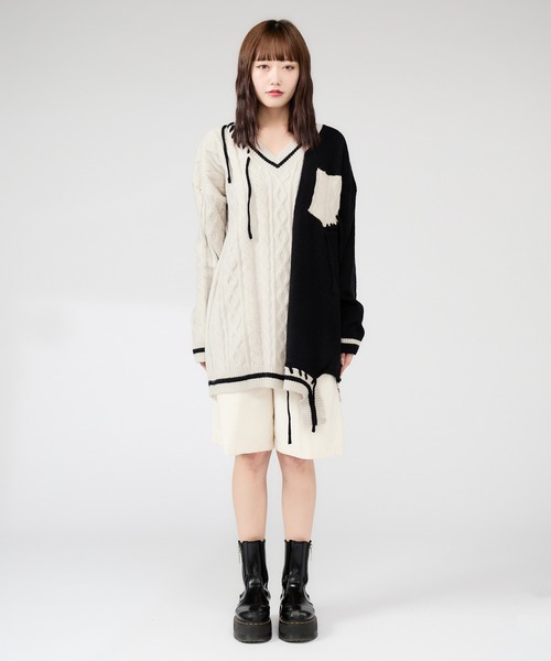 ニット セーター Bicolor stich School Knit / バイカラースクールセーター レディース メンズ セール】Bicolor stich School Knit / バイカラースクール
