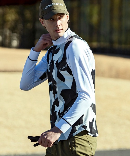 【セール】LUXEAKMPLUS(リュクスエイケイエムプラス)ゴルフ カモ柄モックネックロングTシャツ（Tシャツ/カットソー）｜LUXEAKMPLUS（リュクスエイケイエムプラス）