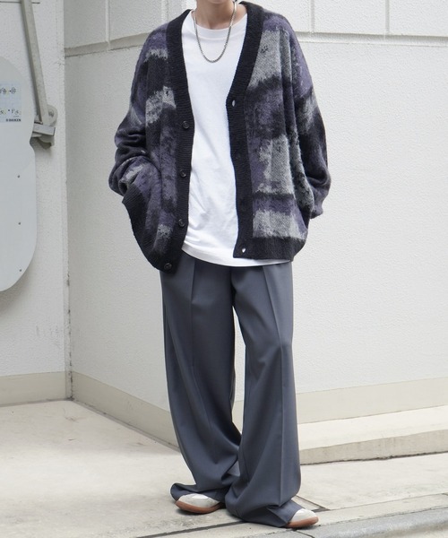 Confirm(コンファーム)の「モヘアライク ルーズシルエット グラデーション アブストラクト煙柄ジャガード シャギーニットカーディガン ユニセックス【Confirm】(カーディガン/ボレロ・メンズ・グリーン/ブラウン/ブラック/ミント/グレー・M/L)」の9枚目の写真