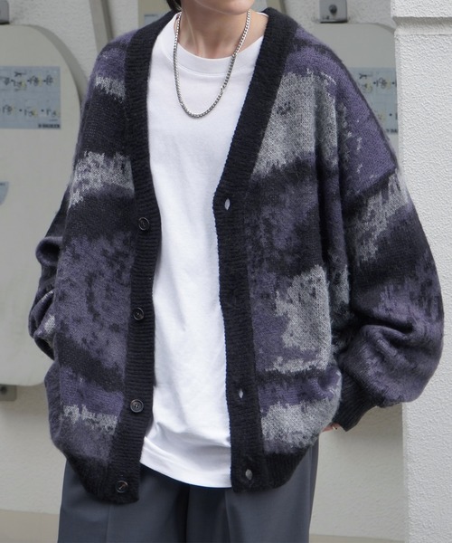 Confirm(コンファーム)の「モヘアライク ルーズシルエット グラデーション アブストラクト煙柄ジャガード シャギーニットカーディガン ユニセックス【Confirm】(カーディガン/ボレロ・メンズ・グリーン/ブラウン/ブラック/ミント/グレー・M/L)」の10枚目の写真