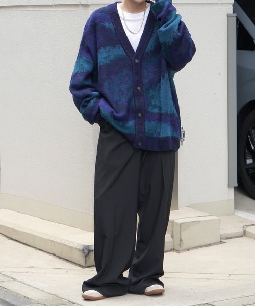 モヘアライク ルーズシルエット グラデーション アブストラクト煙柄