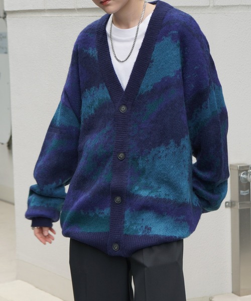 【国産】 モヘアライク アブストラクト グラデーション ルーズシルエット トップス