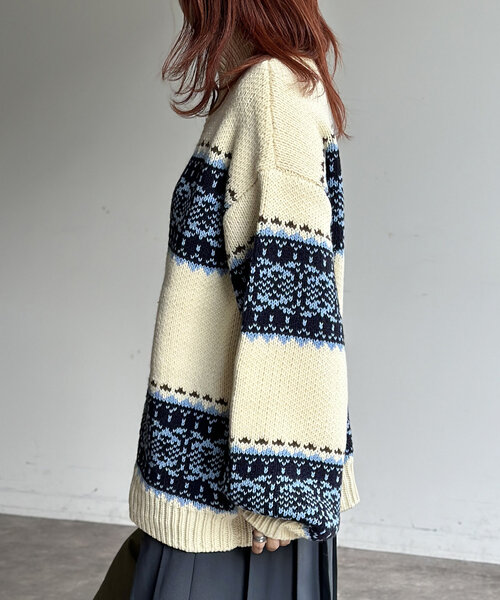 CPCM（シーピーシーエム）の「ジャガードZIPカーディガン（カーディガン/ボレロ・メンズ・アイボリー/ベージュ/ネイビー・MEDIUM/LARGE）」の4枚目の写真