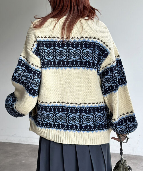 CPCM（シーピーシーエム）の「ジャガードZIPカーディガン（カーディガン/ボレロ・メンズ・アイボリー/ベージュ/ネイビー・MEDIUM/LARGE）」の5枚目の写真