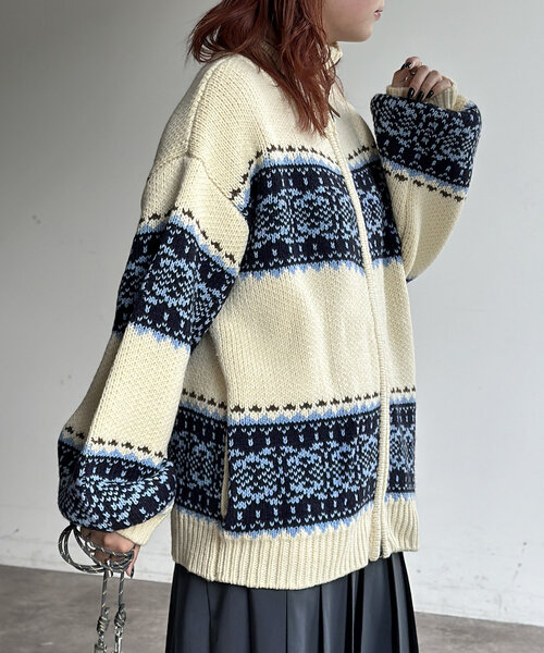 CPCM（シーピーシーエム）の「ジャガードZIPカーディガン（カーディガン/ボレロ・メンズ・アイボリー/ベージュ/ネイビー・MEDIUM/LARGE）」の6枚目の写真