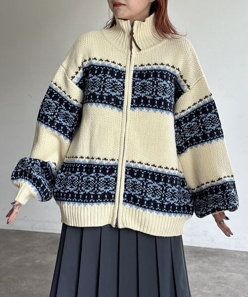 CPCM（シーピーシーエム）の「ジャガードZIPカーディガン（カーディガン/ボレロ・メンズ・アイボリー/ベージュ/ネイビー・MEDIUM/LARGE）」の8枚目の写真