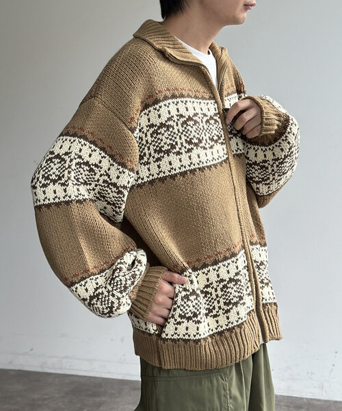 CPCM（シーピーシーエム）の「ジャガードZIPカーディガン（カーディガン/ボレロ・メンズ・アイボリー/ベージュ/ネイビー・MEDIUM/LARGE）」の14枚目の写真