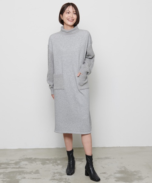 Arnold Palmer（アーノルドパーマー）の「裏フリース ニットドッキング ワンピース（ワンピース・レディース・杢グレー/ライトベージュ/ブラック・L/M/S）」の3枚目の写真