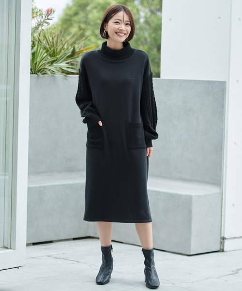 Arnold Palmer（アーノルドパーマー）の「裏フリース ニットドッキング ワンピース（ワンピース・レディース・杢グレー/ライトベージュ/ブラック・L/M/S）」の2枚目の写真