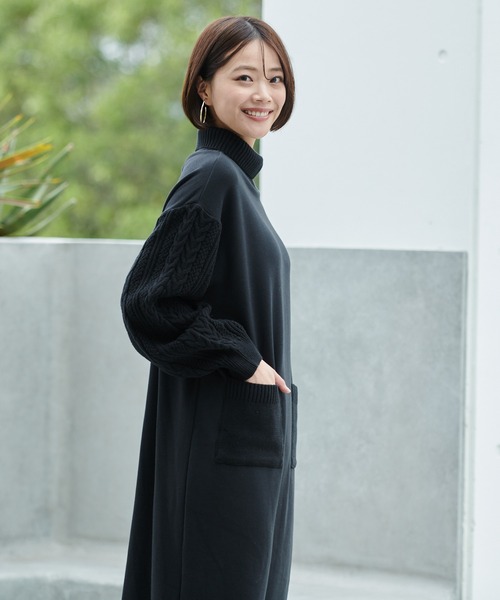 Arnold Palmer（アーノルドパーマー）の「裏フリース ニットドッキング ワンピース（ワンピース・レディース・杢グレー/ライトベージュ/ブラック・L/M/S）」の16枚目の写真