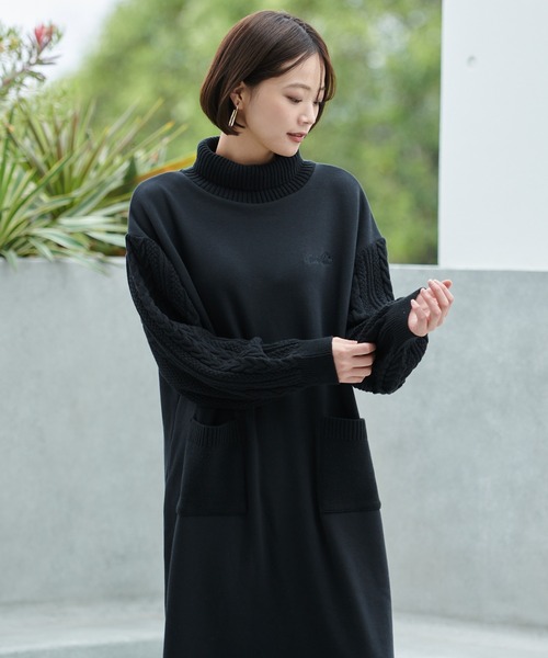 Arnold Palmer（アーノルドパーマー）の「裏フリース ニットドッキング ワンピース（ワンピース・レディース・杢グレー/ライトベージュ/ブラック・L/M/S）」の15枚目の写真