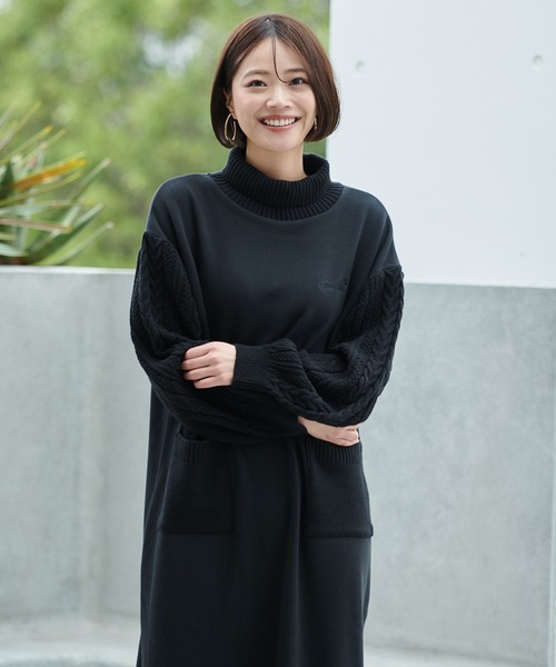 Arnold Palmer（アーノルドパーマー）の「裏フリース ニットドッキング ワンピース（ワンピース・レディース・杢グレー/ライトベージュ/ブラック・L/M/S）」の14枚目の写真