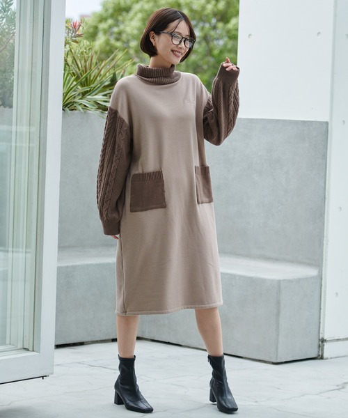 Arnold Palmer（アーノルドパーマー）の「裏フリース ニットドッキング ワンピース（ワンピース・レディース・杢グレー/ライトベージュ/ブラック・L/M/S）」の4枚目の写真