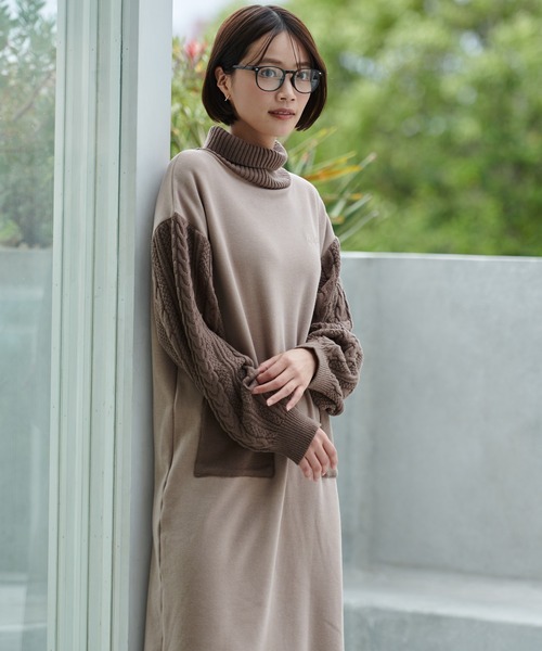 Arnold Palmer（アーノルドパーマー）の「裏フリース ニットドッキング ワンピース（ワンピース・レディース・杢グレー/ライトベージュ/ブラック・L/M/S）」の21枚目の写真