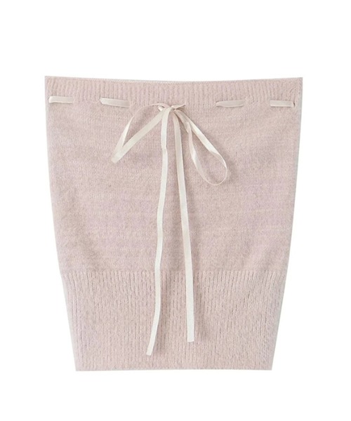 JilLA（ジルア）の「Ribbon Knit Camisole Set / ショート丈リボンニット&ニットキャミソール 2点セット アンサンブル（ニット/セーター・レディース・ピンク/グレー/ブラック・FREE）」の4枚目の写真